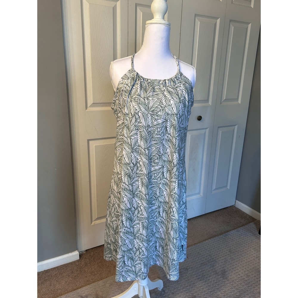 Eddie Bauer Leaf Print Halter Neck Midi Dress Women Green White size Large